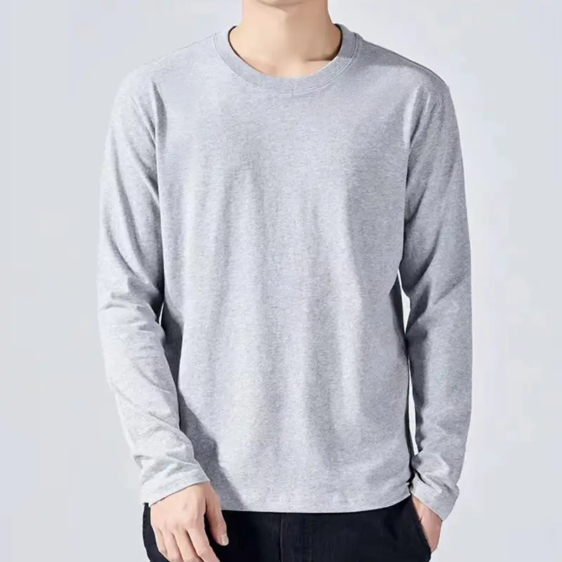 Men White Cotton Long Sleeve T-Shirt Round Neck - Image 3