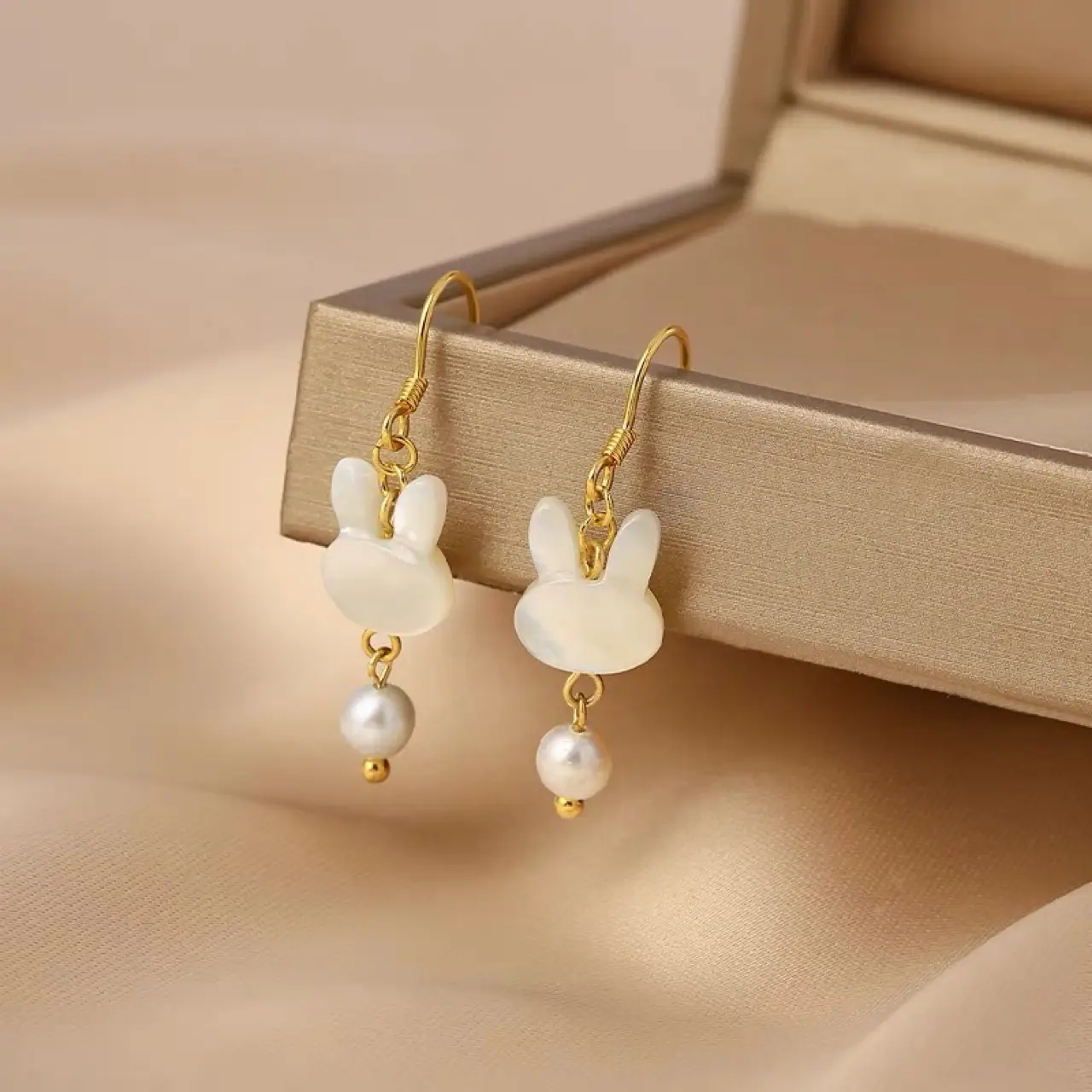 Sweet Cute Rabbit Pearl Earrings for Women - Image 4