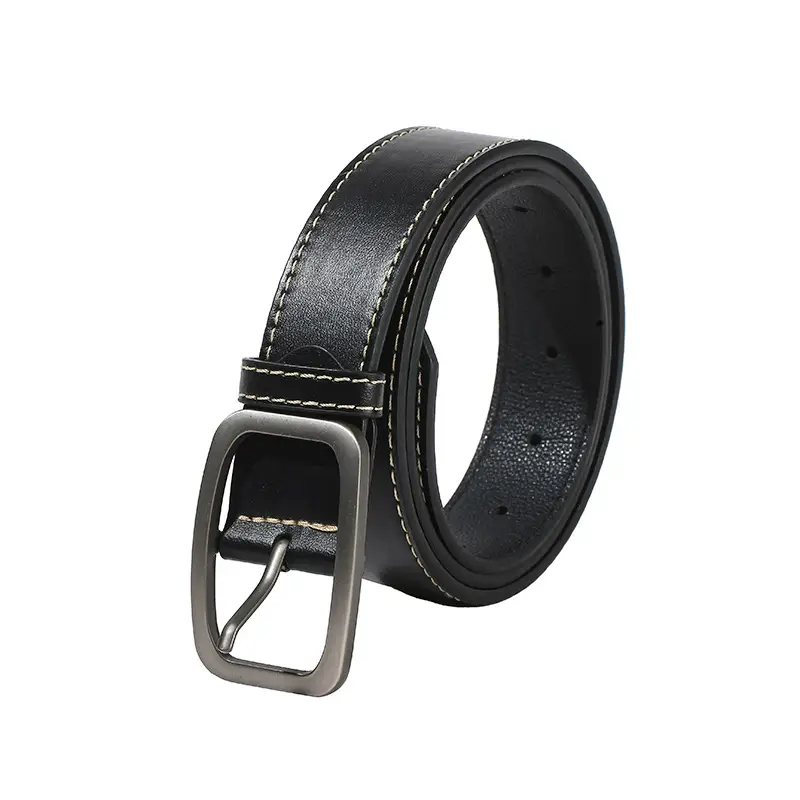 2024 Style Men's Black Leather Belt 3.3cm