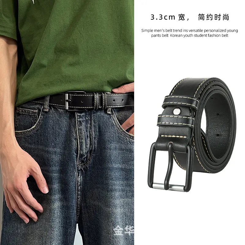 2024 Style Men's Black Leather Belt 3.3cm - Image 2