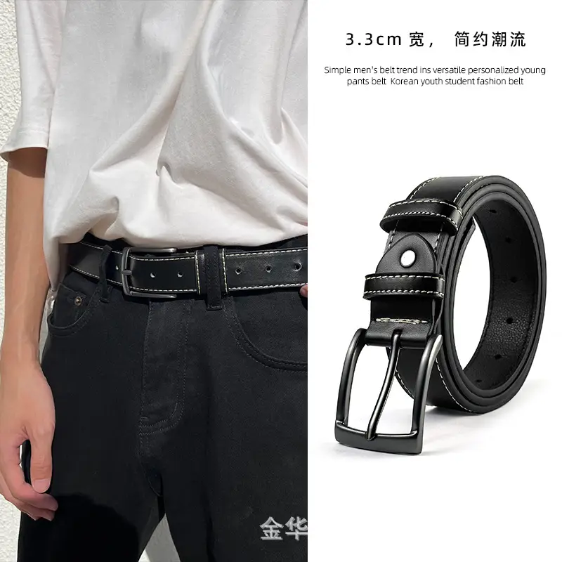 2024 Style Men's Black Leather Belt 3.3cm - Image 4