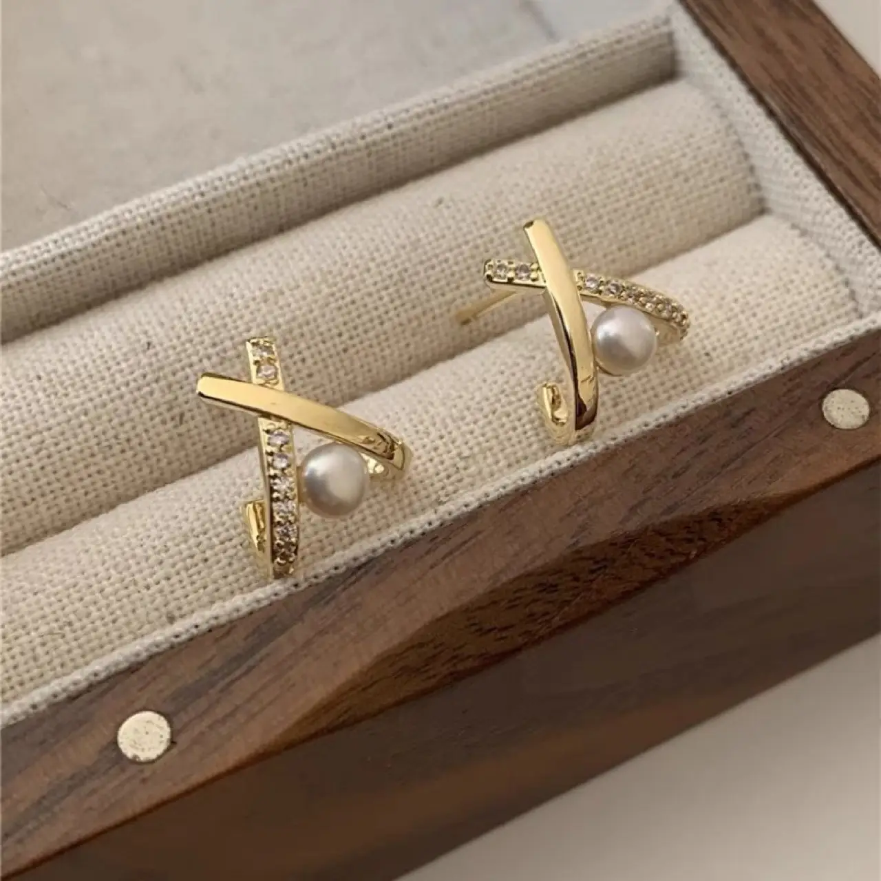 Micro-inlaid Zircon Cross Pearl Earrings S925 Silver - Image 3