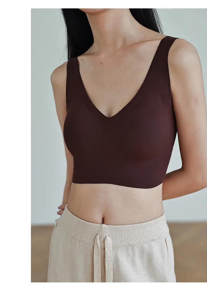Gray V-Neck Seamless Vest Bra Small — feature 28