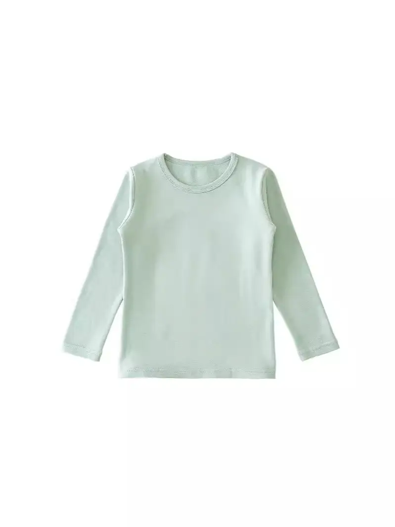 Girls Cotton Crewneck T-Shirt Light Green Long Sleeve - Image 15