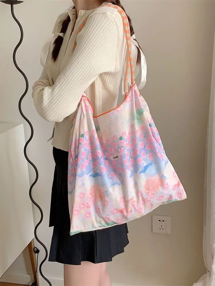 Korean Style Floral Canvas Tote Bag Large Capacity - Image 11