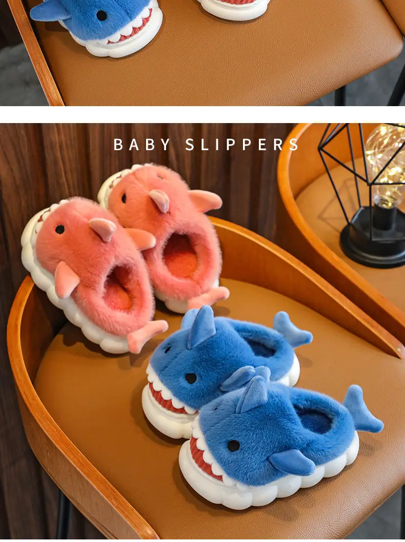 Cartoon Shark Cotton Slippers Boys' Indoor Home Soft Bottom fleece-lined Warm Mid-Large Children's Non-Slip Slippers for Winter — feature 16