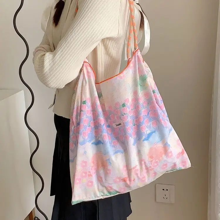 Korean Floral Canvas Shoulder Bag Large Capacity - Image 9