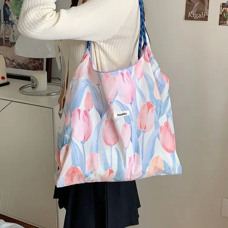 Korean Floral Canvas Shoulder Bag Large Capacity - Image 10