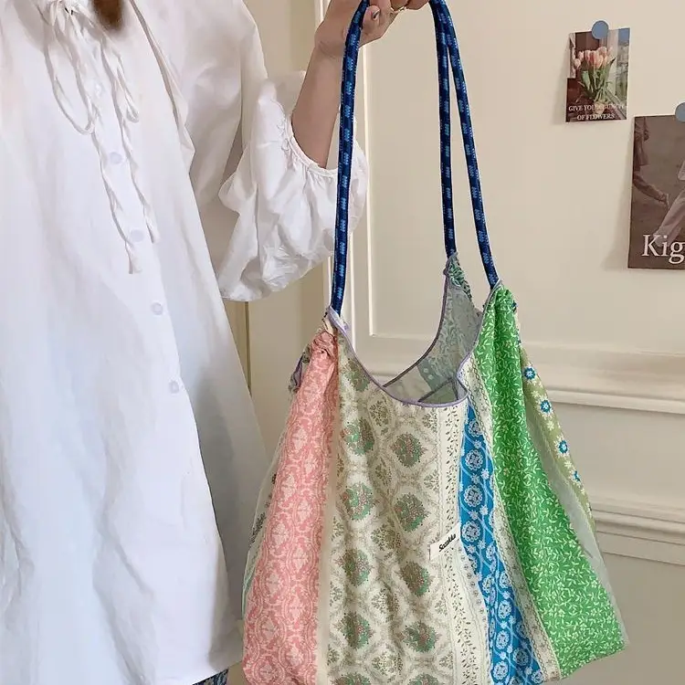 Korean Floral Canvas Shoulder Bag Large Capacity - Image 12