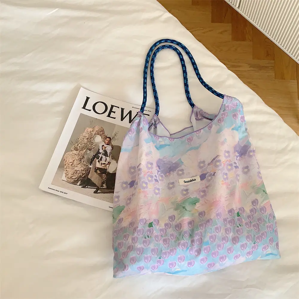 Korean Floral Canvas Shoulder Bag Large Capacity - Image 5