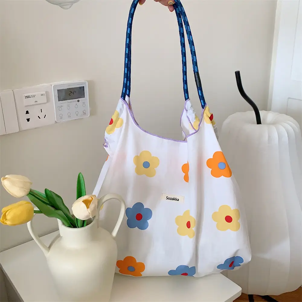 Korean Floral Canvas Shoulder Bag Large Capacity - Image 6
