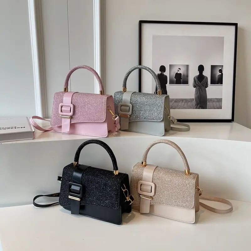Pink Shoulder Bag with Belt Buckle for Women - Image 5