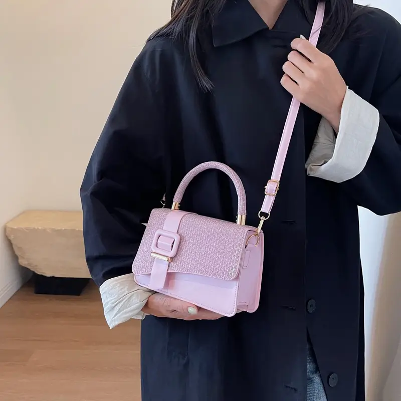 Pink Shoulder Bag with Belt Buckle for Women - Image 7