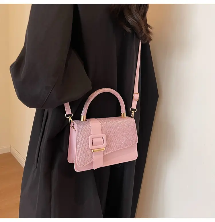 Pink Shoulder Bag with Belt Buckle for Women — feature 13