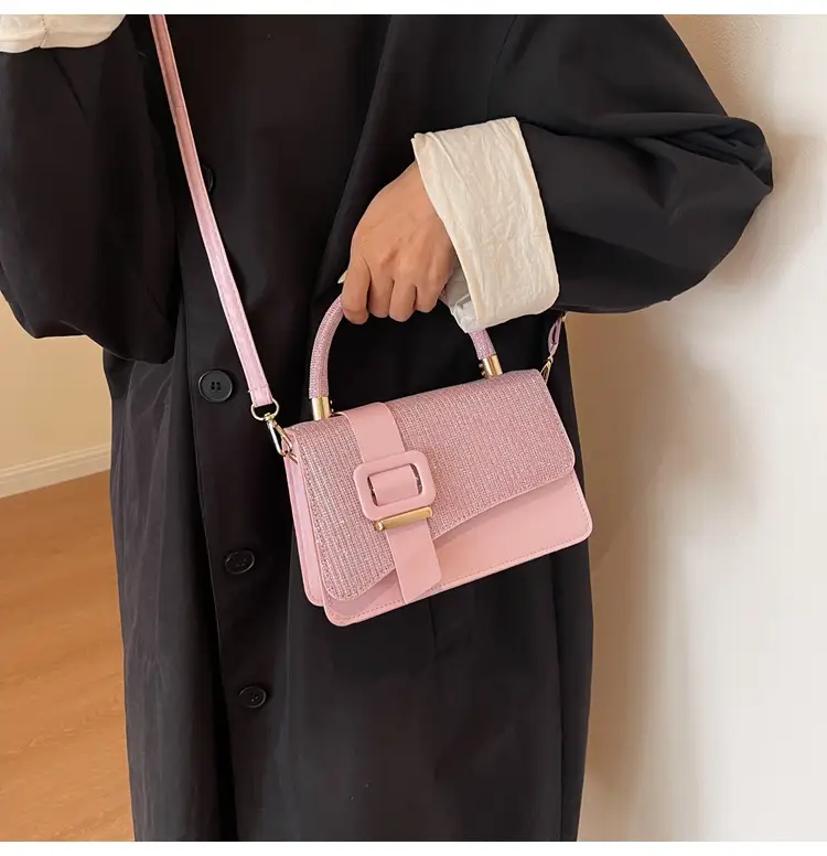Pink Shoulder Bag with Belt Buckle for Women — feature 14