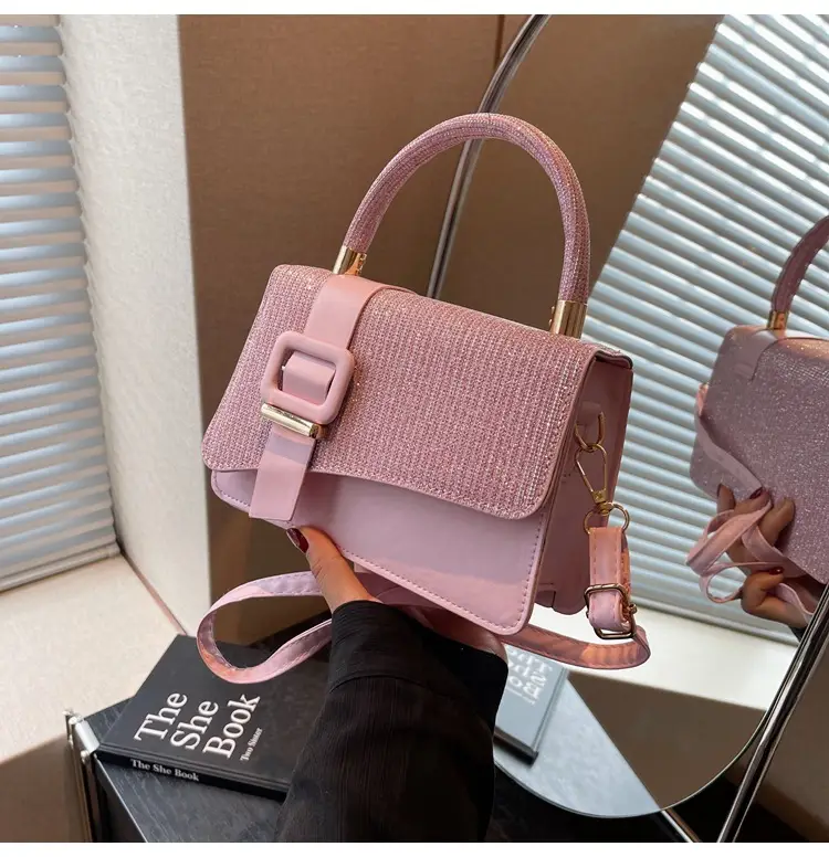 Pink Shoulder Bag with Belt Buckle for Women — feature 23