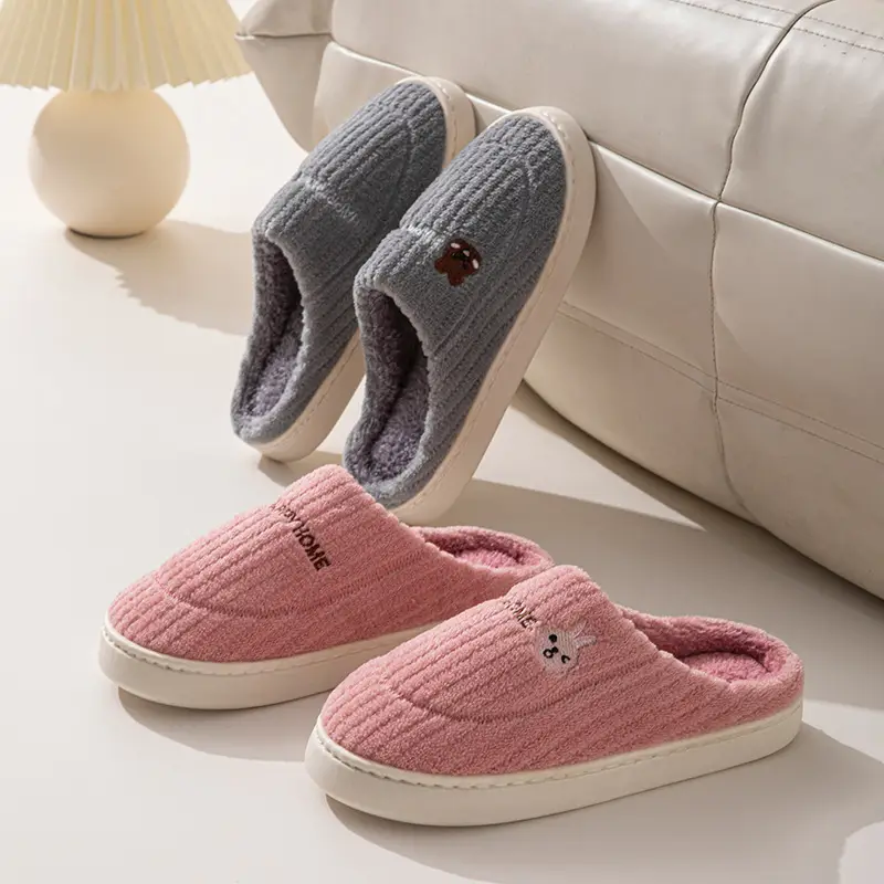 Cotton slippers women's autumn and winter couple home slippers indoor confinement shoes warm cotton shoes non-slip cotton slippers men's winter