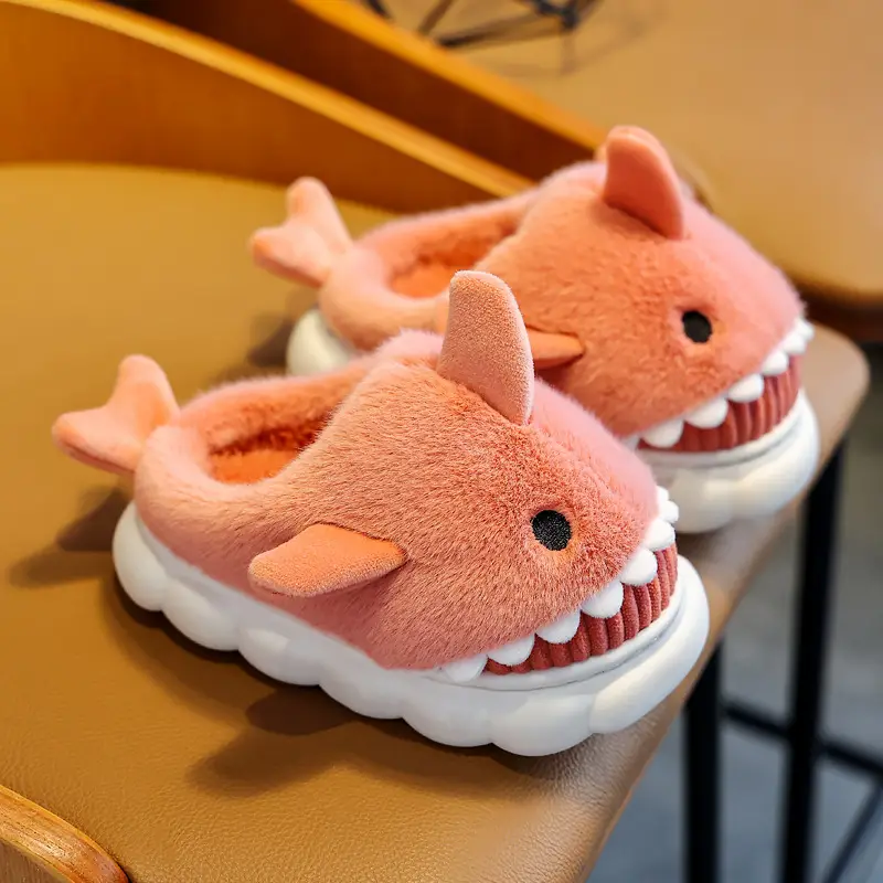 Children's cotton slippers winter boys and girls cartoon cute shark personality home warm padded plush slippers wholesale