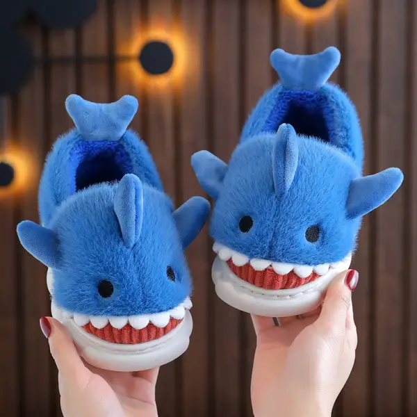 Children's cotton slippers winter boys and girls cartoon cute shark personality home warm padded plush slippers wholesale