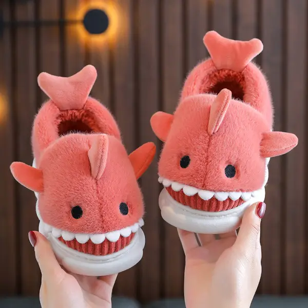 Children's cotton slippers winter boys and girls cartoon cute shark personality home warm padded plush slippers wholesale
