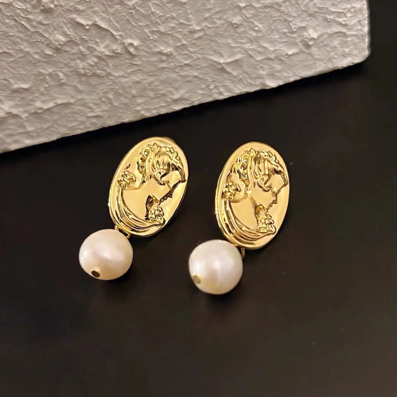 Vintage Baroque Pearl Earrings Gold Plated - Image 3