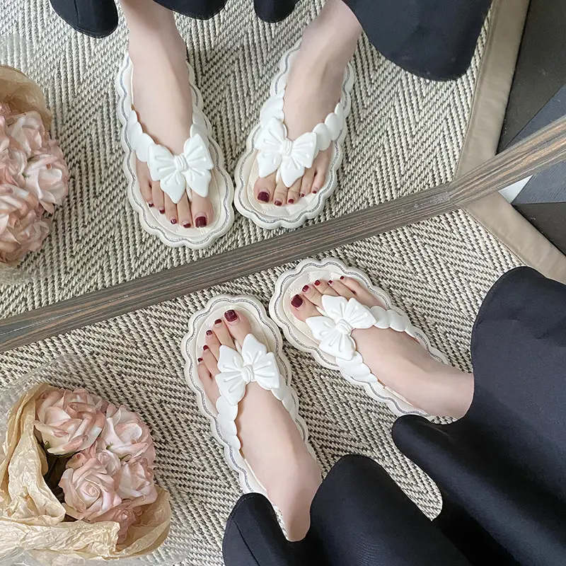 Women's Black Bow Flip Flops with Soft Sole