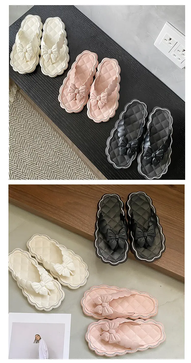 Women's Black Bow Flip Flops with Soft Sole — feature 10