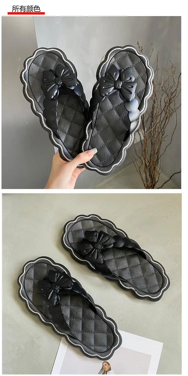 Women's Black Bow Flip Flops with Soft Sole — feature 13