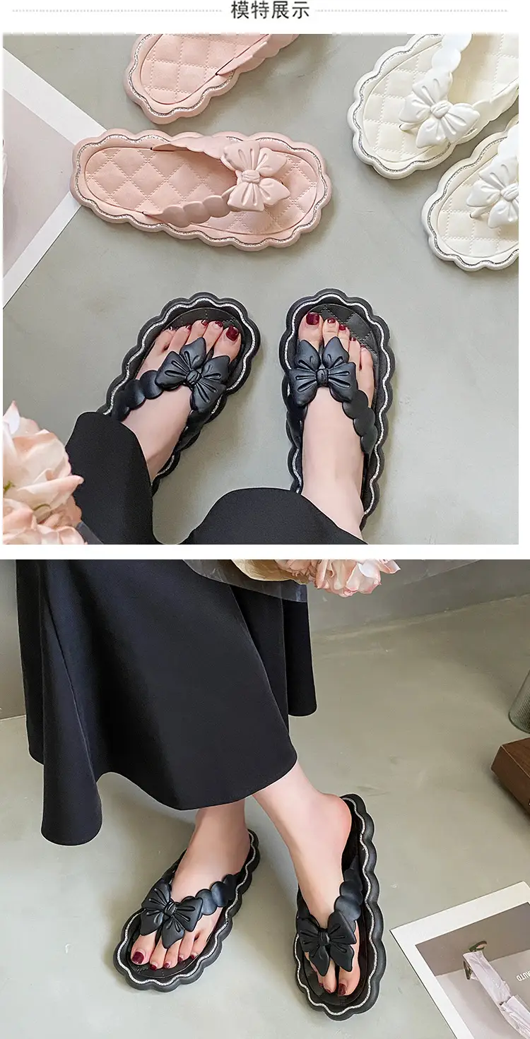 Women's Black Bow Flip Flops with Soft Sole — feature 4
