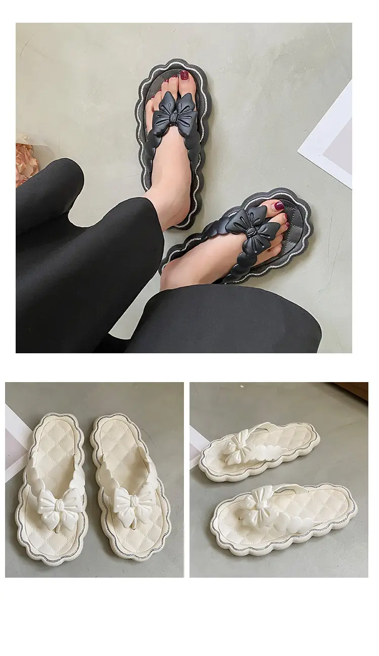 Women's Black Bow Flip Flops with Soft Sole — feature 6
