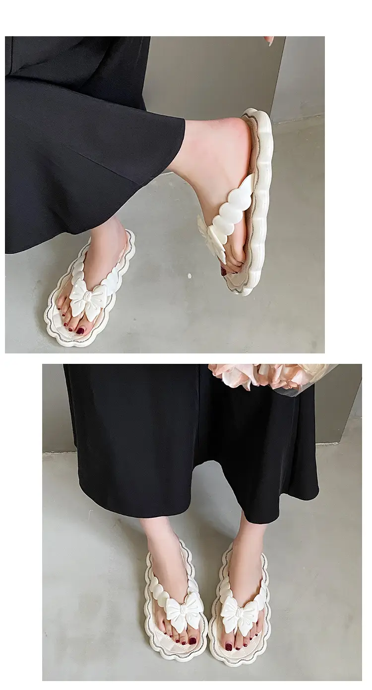 Women's Black Bow Flip Flops with Soft Sole — feature 7