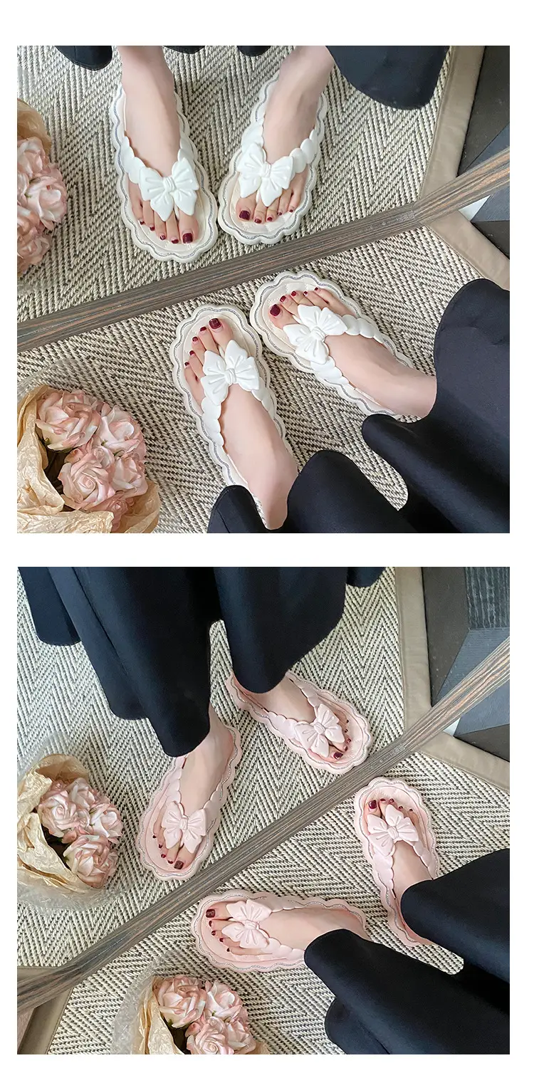 Women's Black Bow Flip Flops with Soft Sole — feature 8