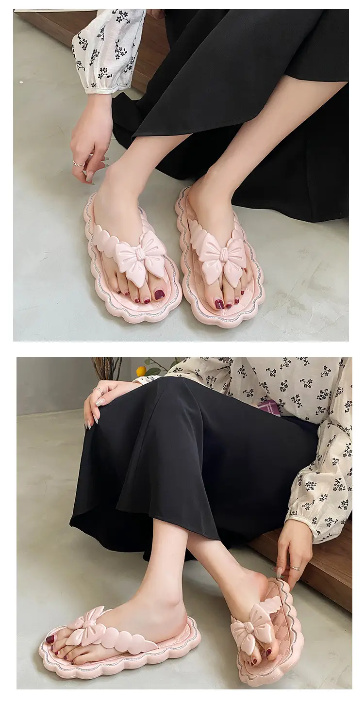 Women's Black Bow Flip Flops with Soft Sole — feature 9