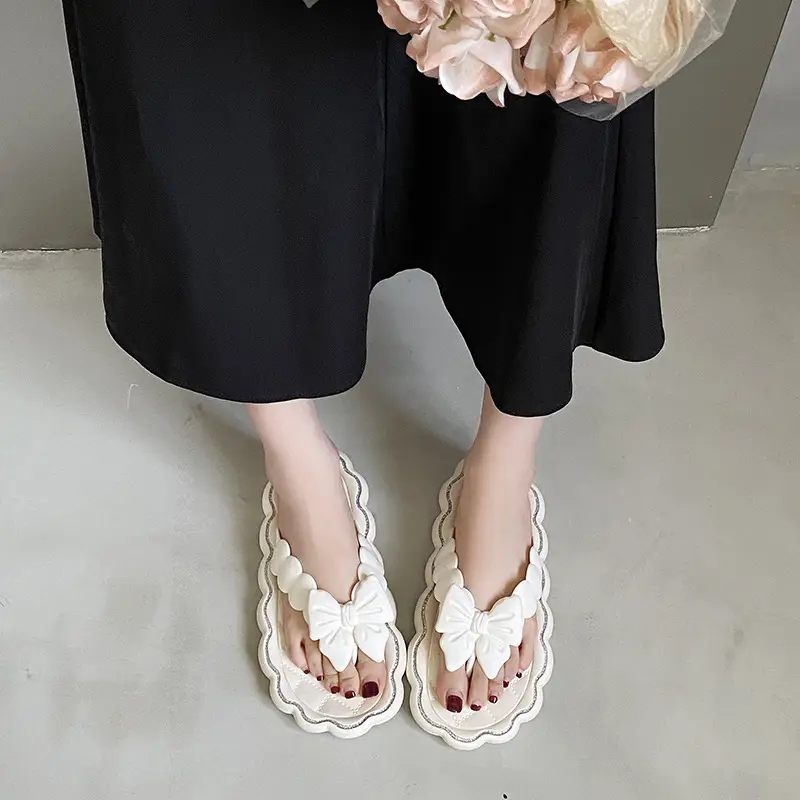 Women's Black Bow Flip Flops with Soft Sole