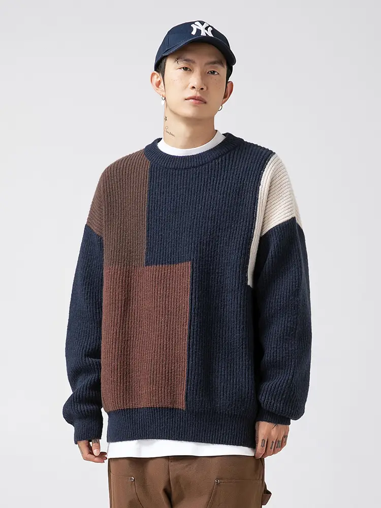 Men Heavy Knit Ribbed Sweater Japanese Style Loose Fit - Image 4