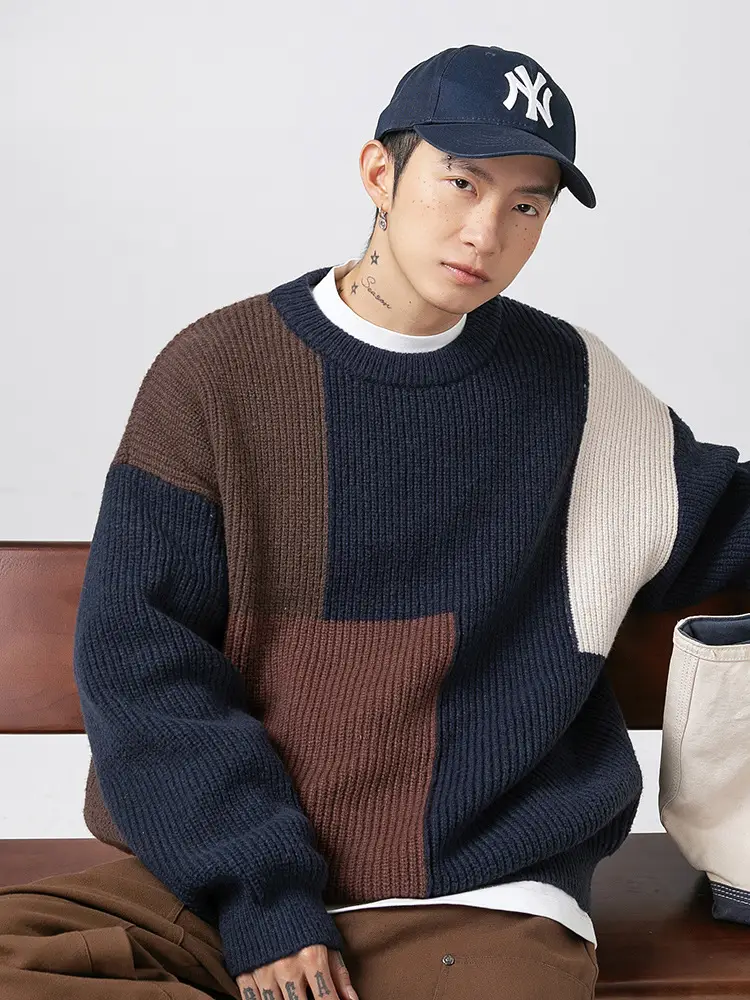 Men Heavy Knit Ribbed Sweater Japanese Style Loose Fit - Image 5