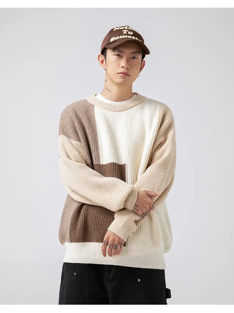 Men Heavy Knit Ribbed Sweater Japanese Style Loose Fit — feature 17