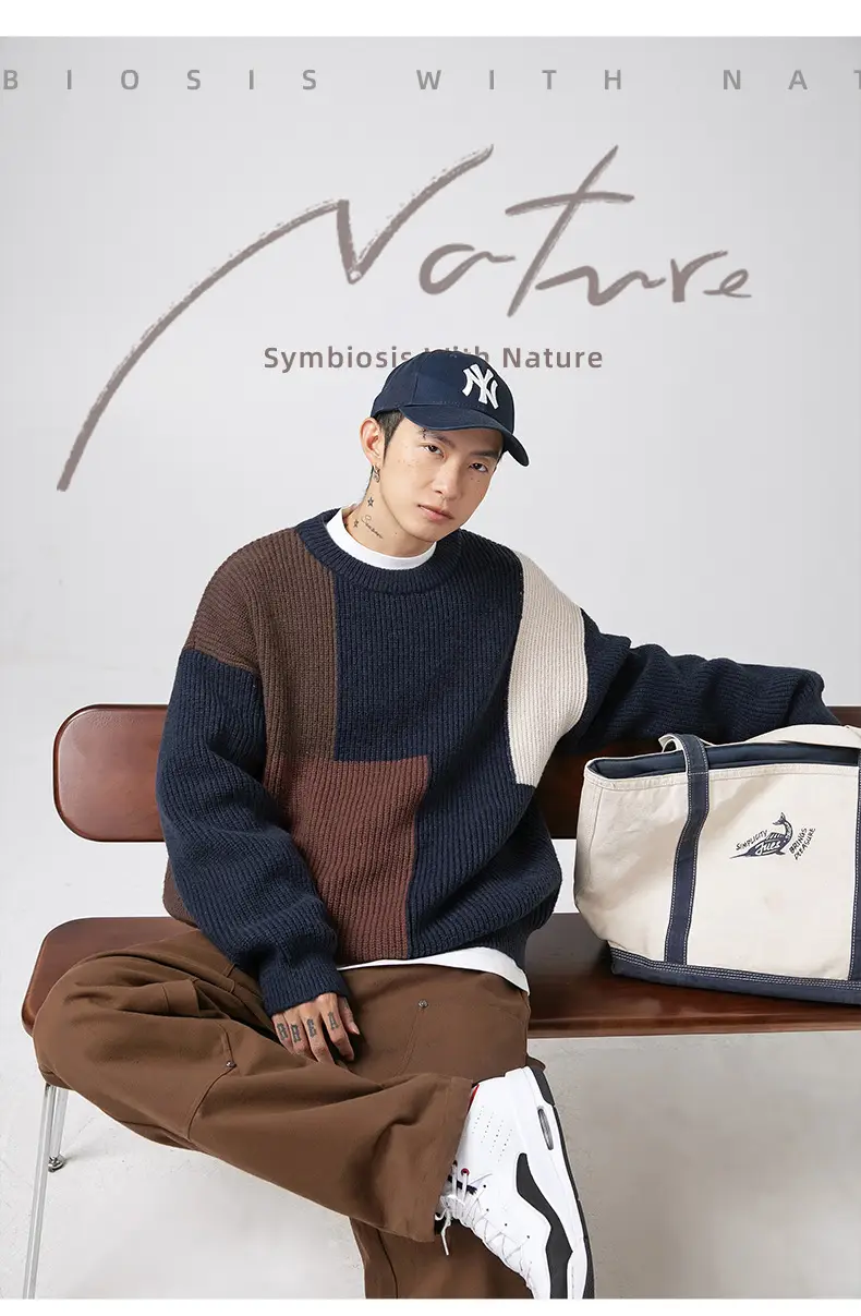 Men Heavy Knit Ribbed Sweater Japanese Style Loose Fit — feature 5