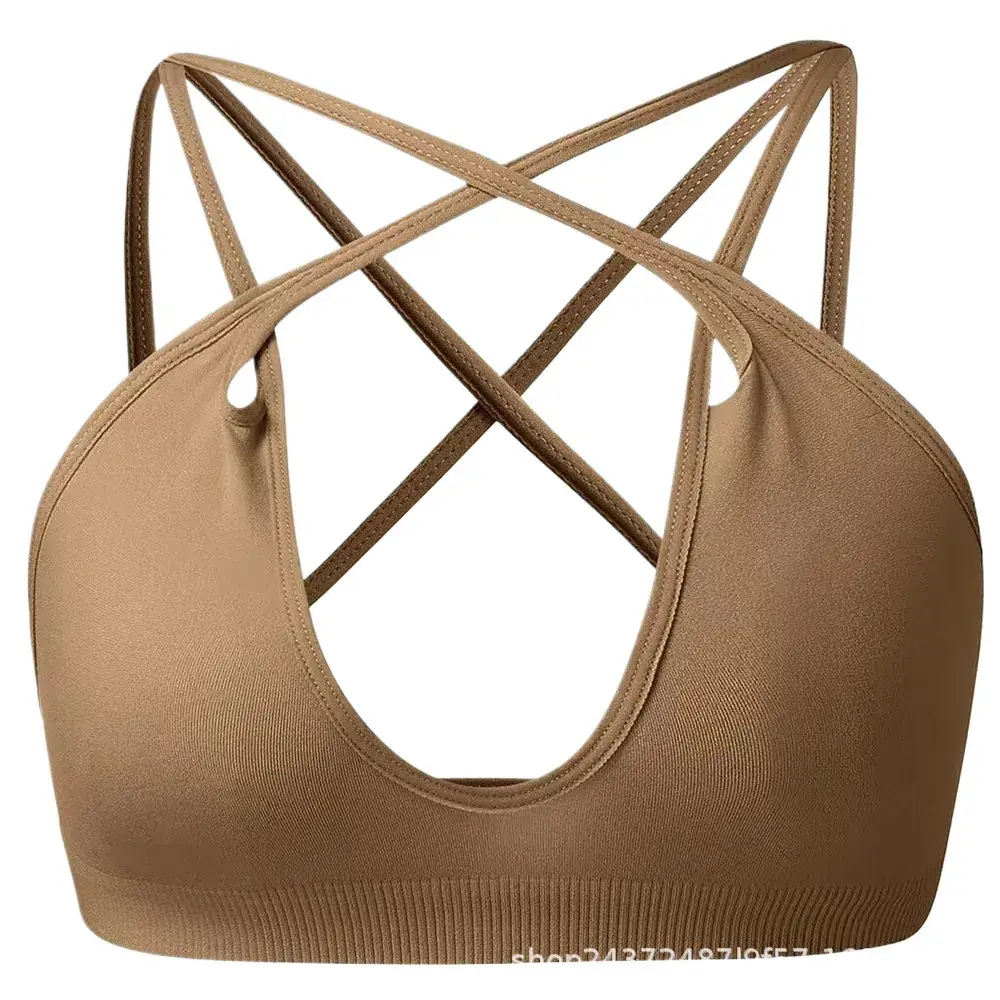 Women High Strength Crossback Sports Bra Brown - Image 3