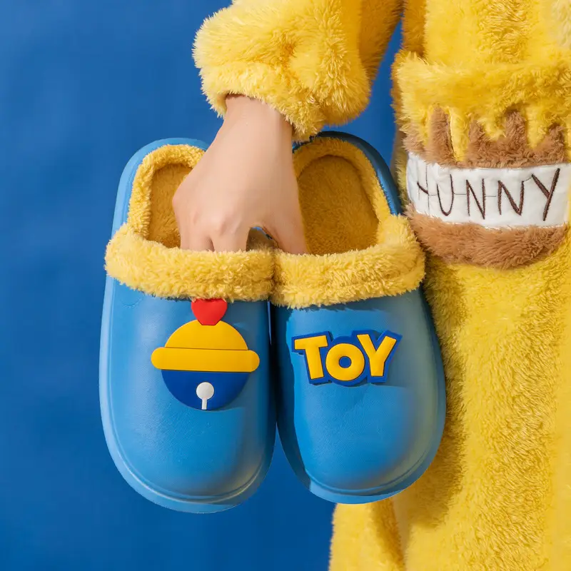 Toy-themed EVA Wool Slippers Yellow Blue Women Winter - Image 5