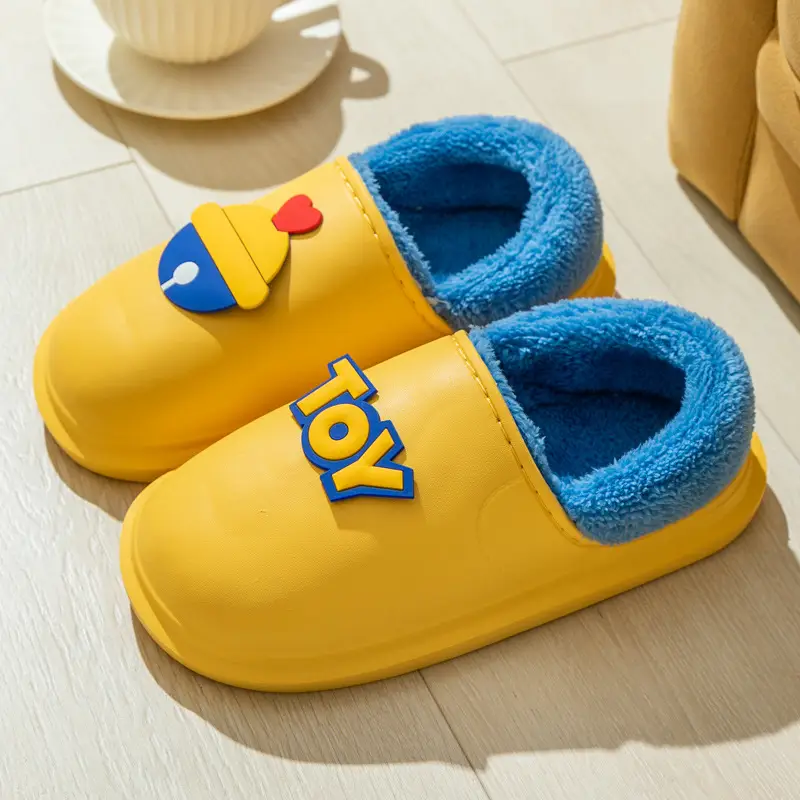 Toy-themed EVA Wool Slippers Yellow Blue Women Winter - Image 3