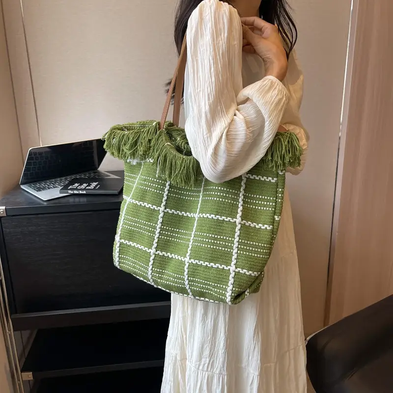 Bright Green Embroidered Shoulder Bag for Women - Image 9