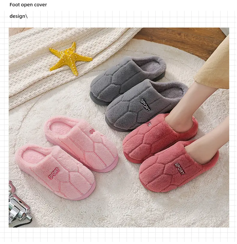 Cotton slippers women's winter home indoor home warm non-slip thick bottom couple new woolen slippers men's autumn and winter — feature 12