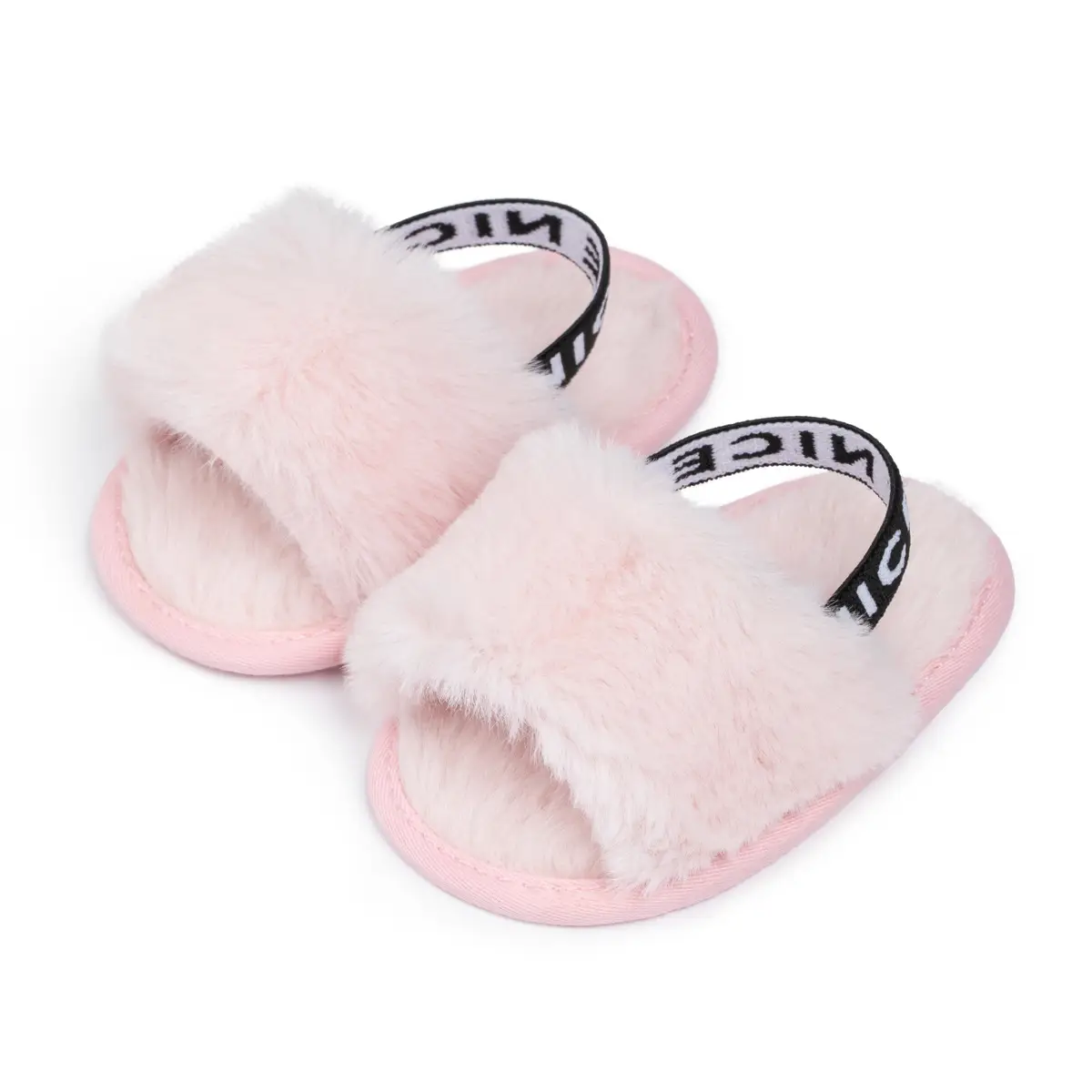 Furry Pink Toddler Slippers 0-1 Year Old