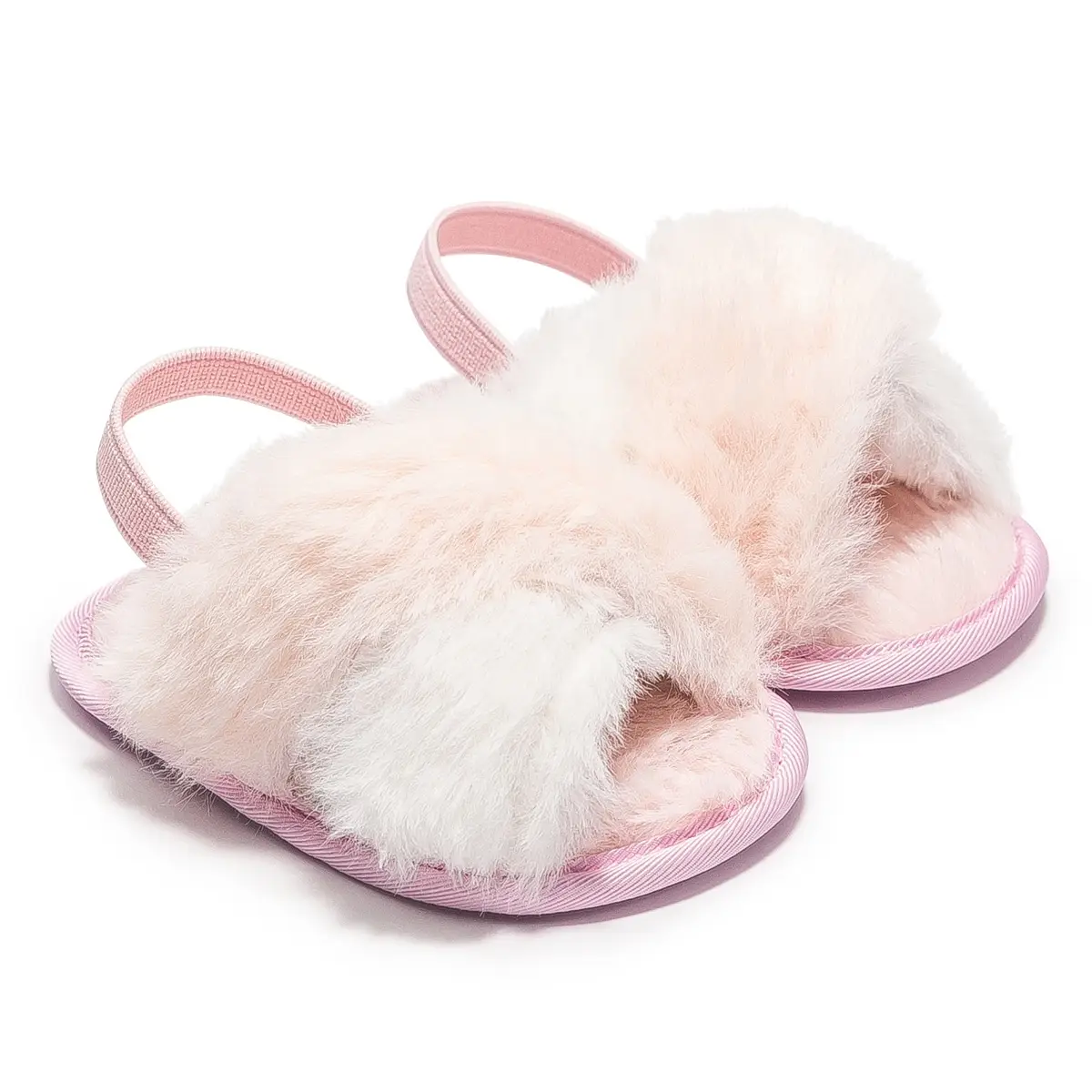 Furry Pink Toddler Slippers 0-1 Year Old