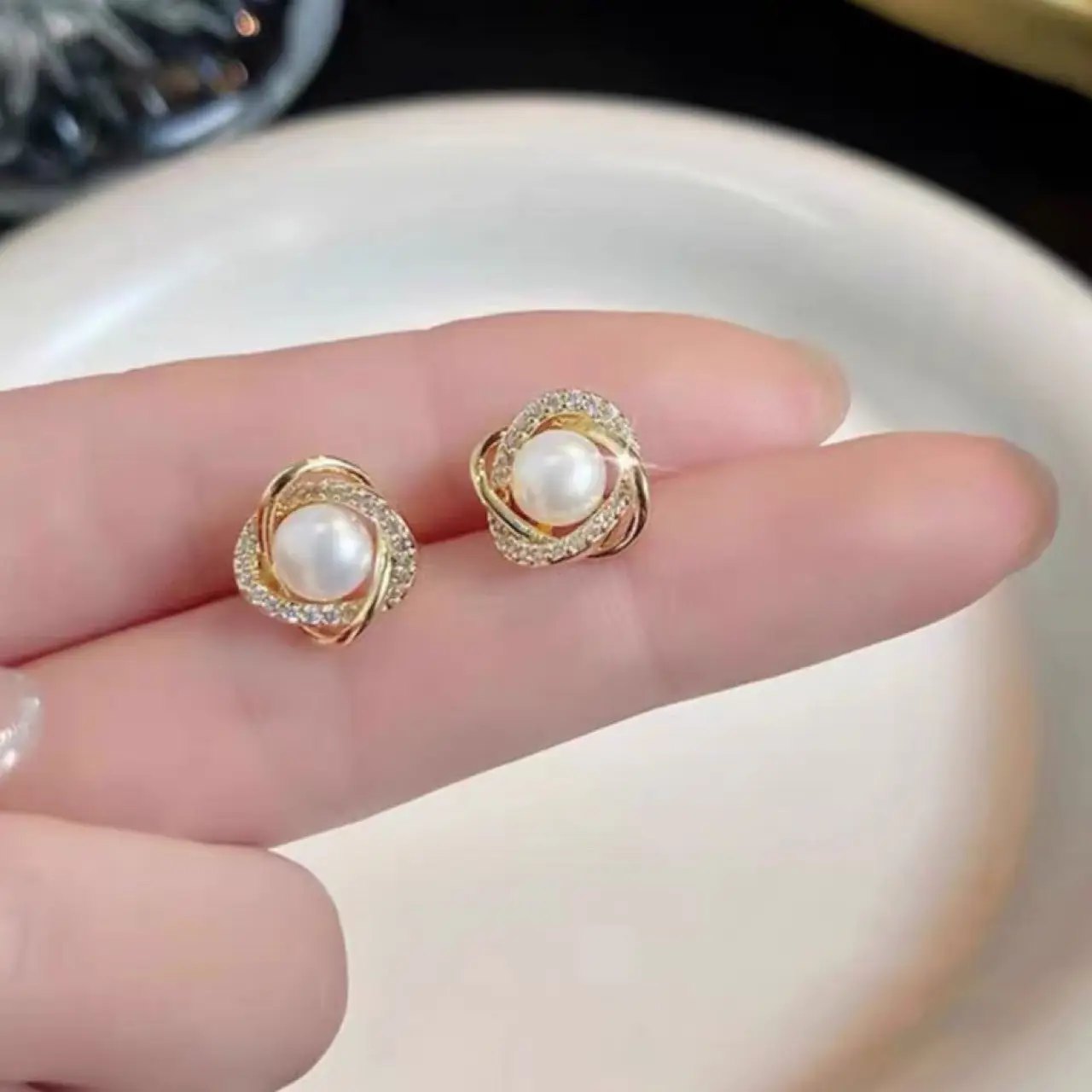 Trendy Gold Pearl Earrings for Women - Image 2