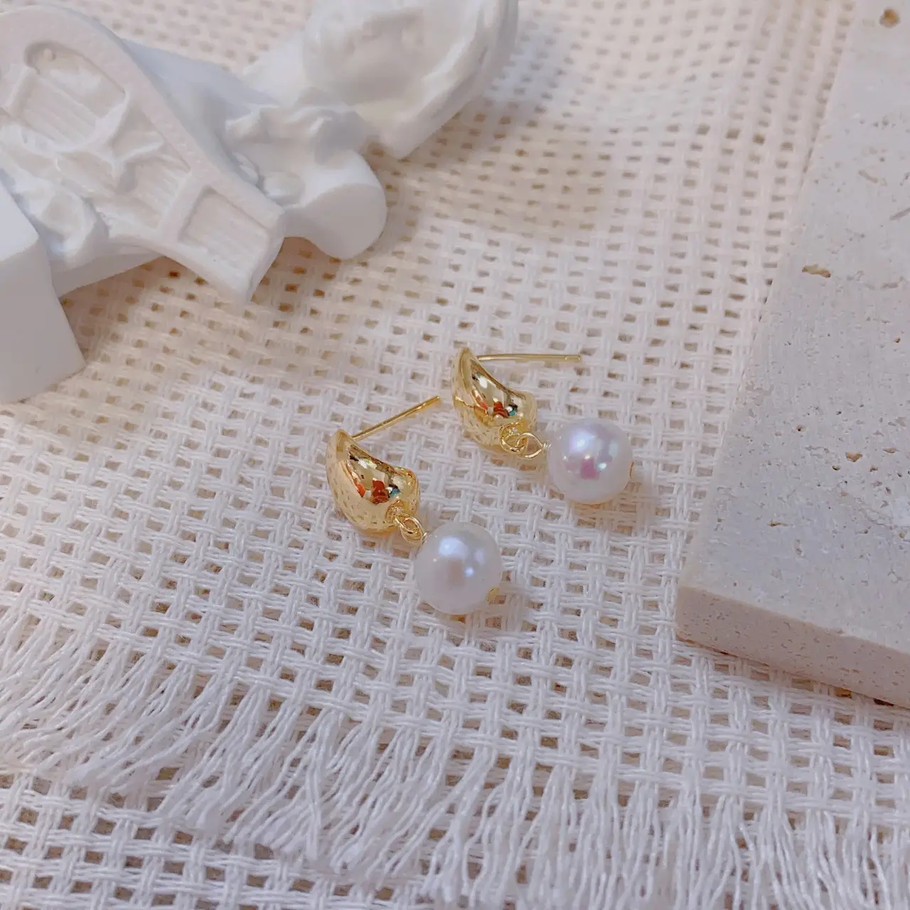 Copper Gold Pearl Earrings for Women - Image 2