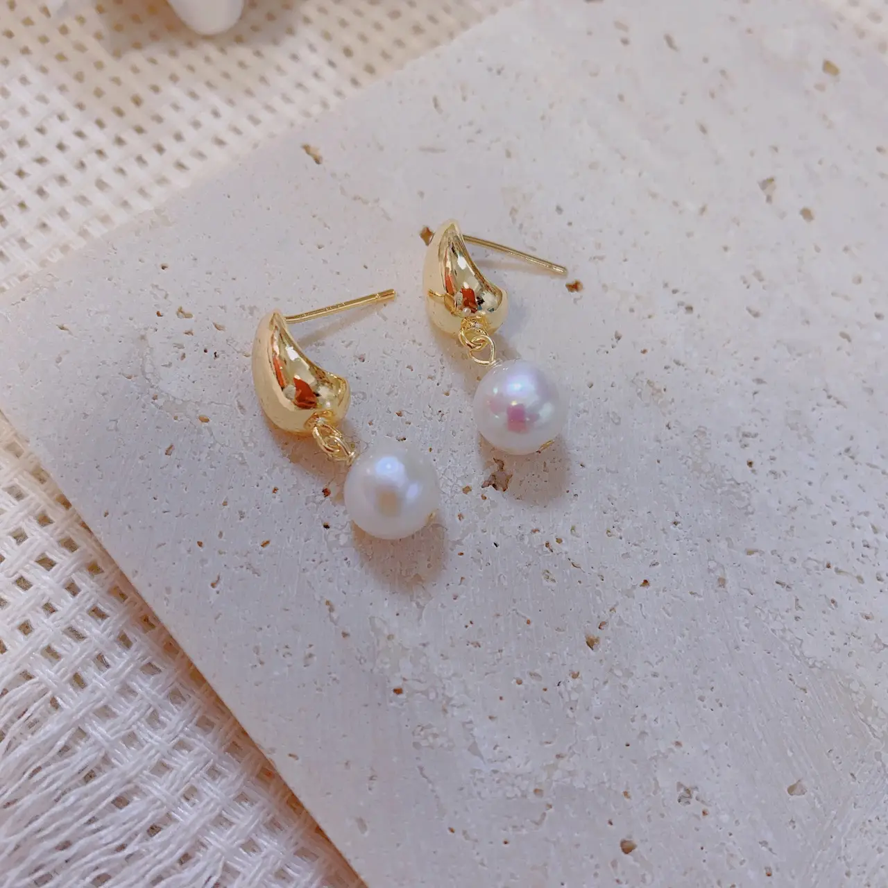 Copper Gold Pearl Earrings for Women - Image 3