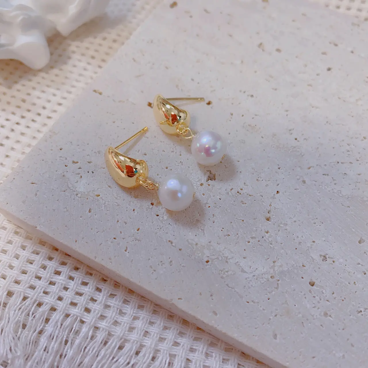 Copper Gold Pearl Earrings for Women - Image 4