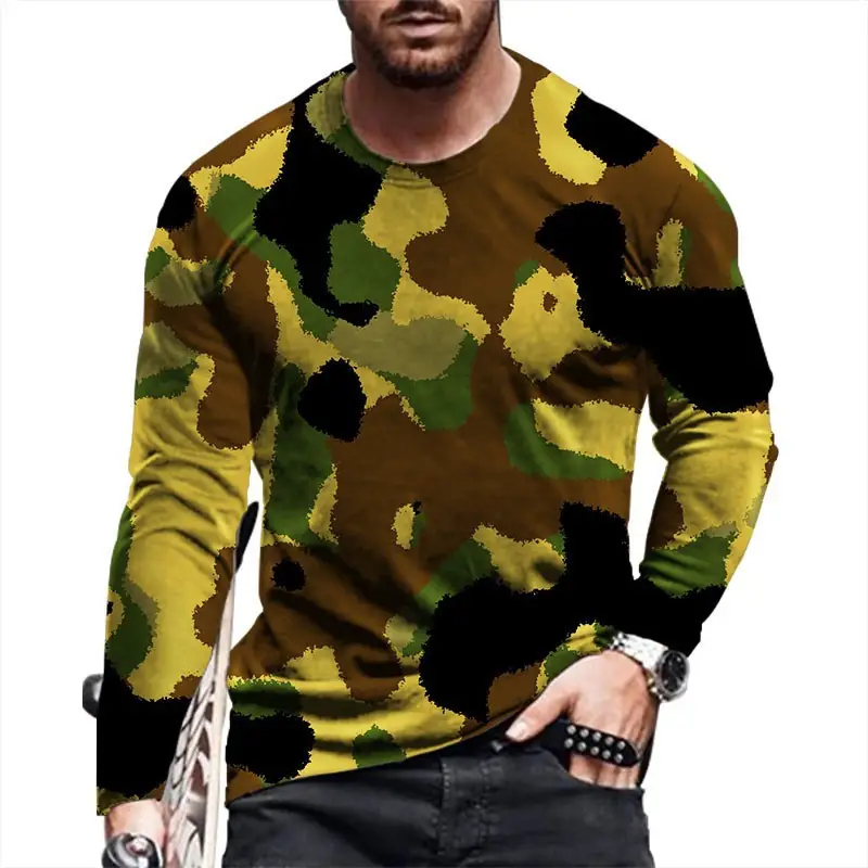 Men Camouflage 3D Long Sleeve T-Shirt Red Black - Image 3